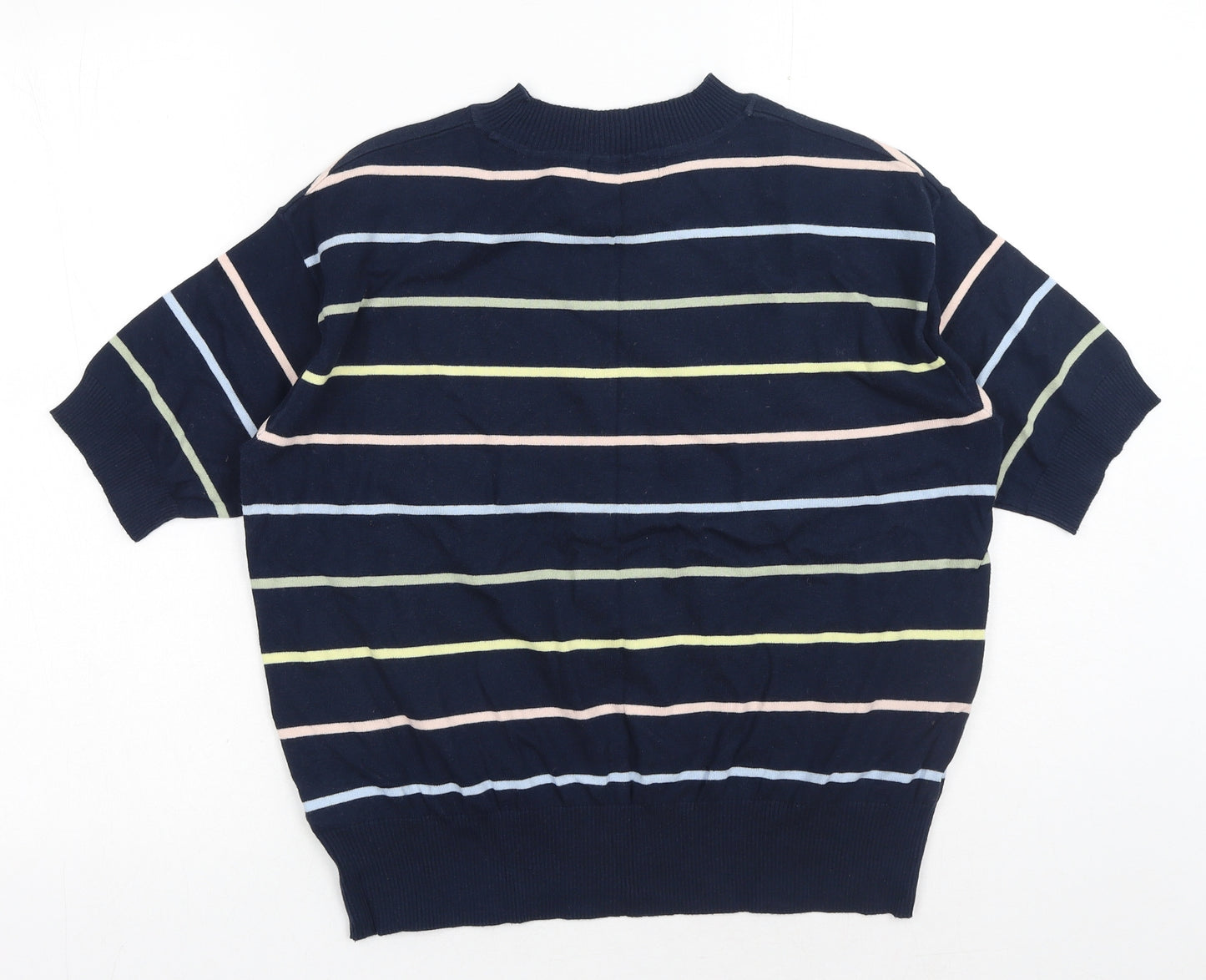 Marks and Spencer Womens Blue Mock Neck Striped Cotton Pullover Jumper Size M