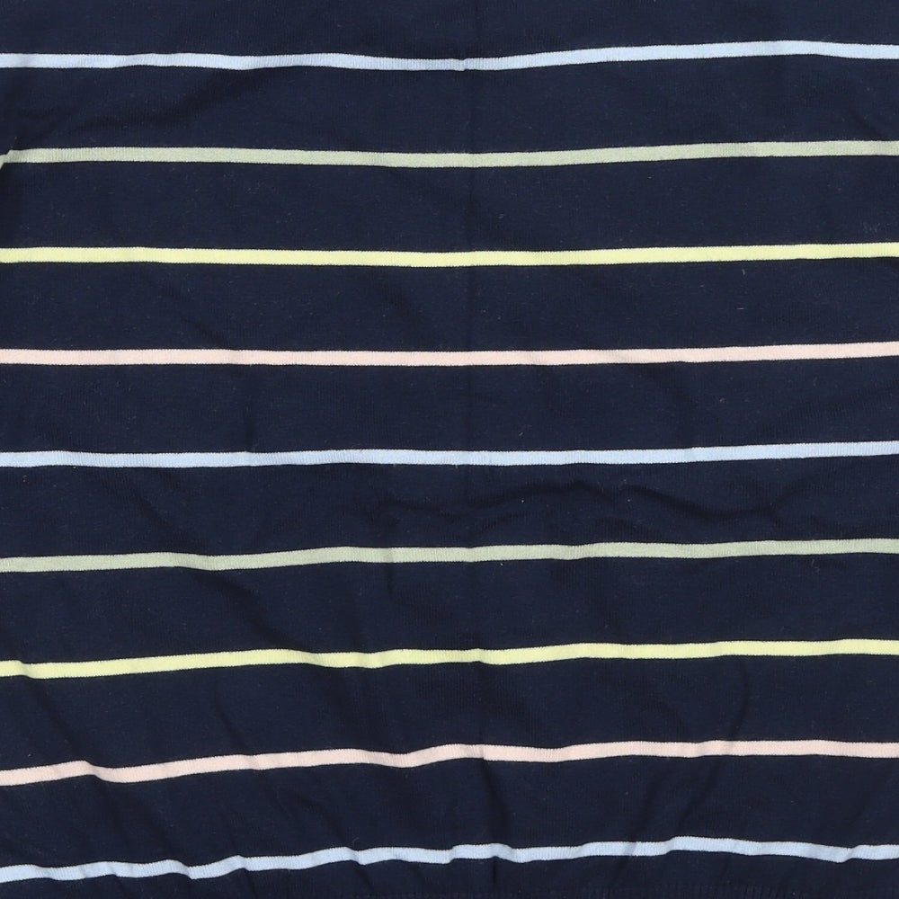 Marks and Spencer Womens Blue Mock Neck Striped Cotton Pullover Jumper Size M