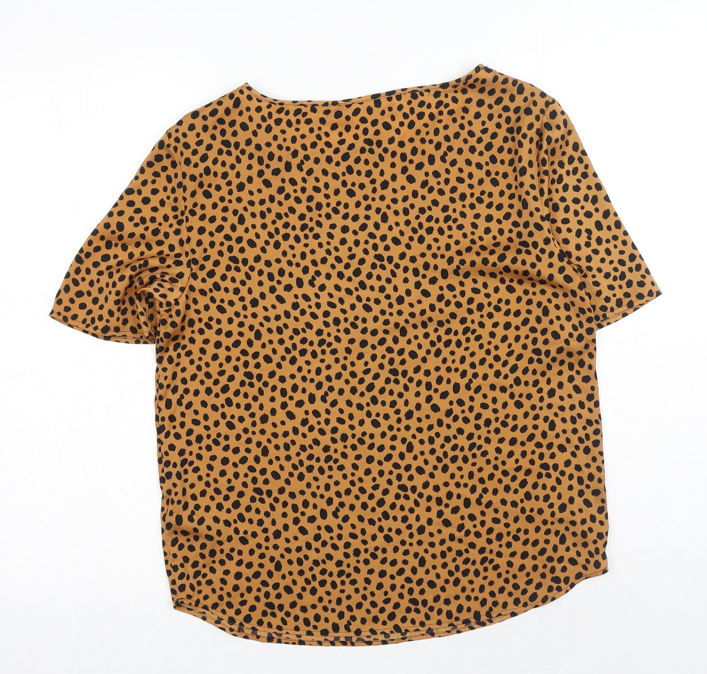 Marks and Spencer Womens Brown Animal Print Polyester Basic T-Shirt Size 6 Boat Neck - Cheetah Print