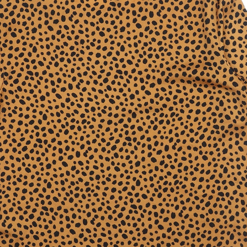 Marks and Spencer Womens Brown Animal Print Polyester Basic T-Shirt Size 6 Boat Neck - Cheetah Print