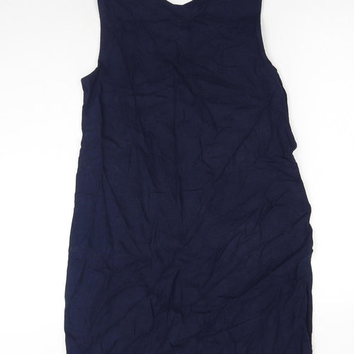 Marks and Spencer Womens Blue Cotton Tank Dress Size 10 V-Neck Pullover