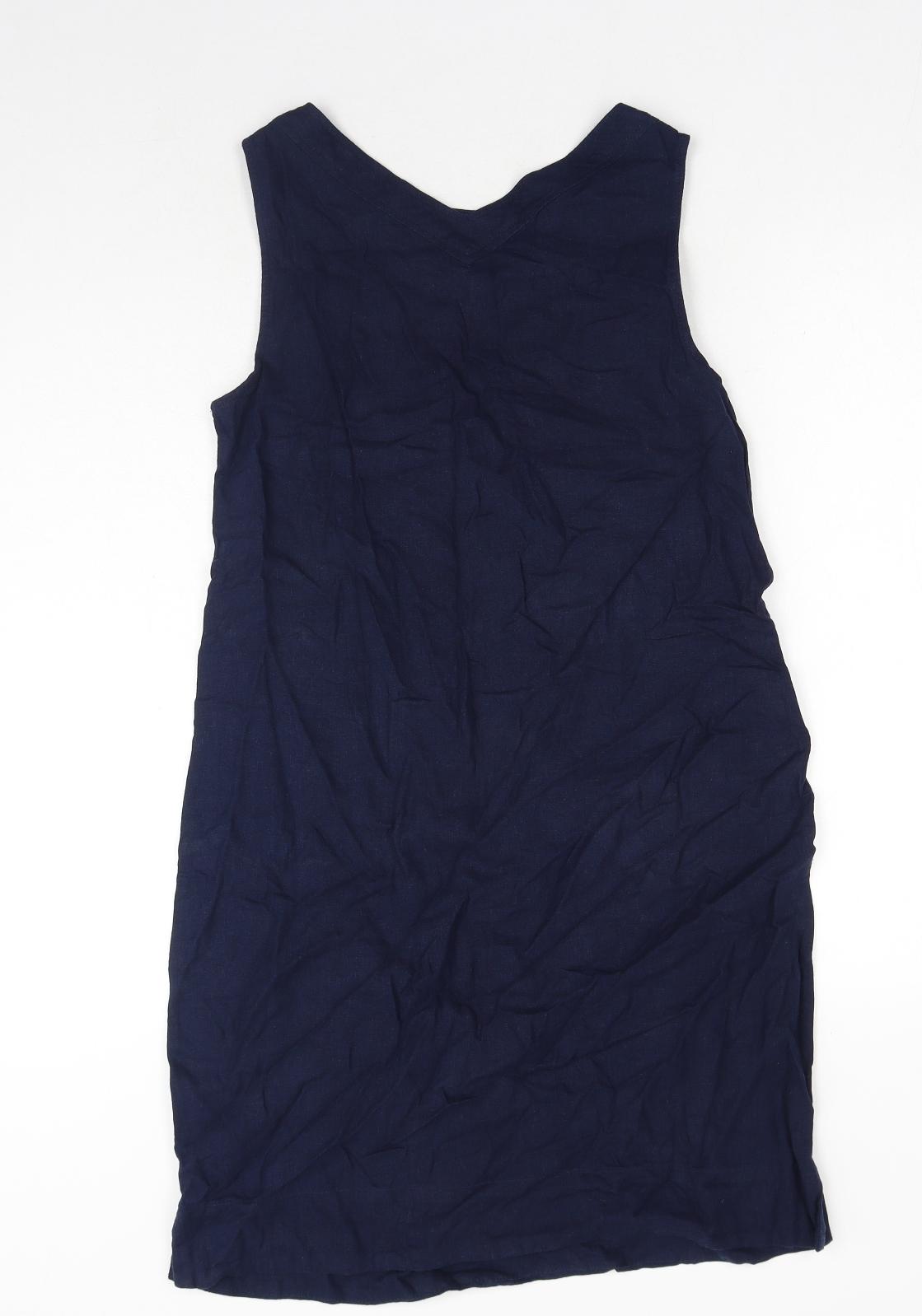 Marks and Spencer Womens Blue Cotton Tank Dress Size 10 V-Neck Pullover