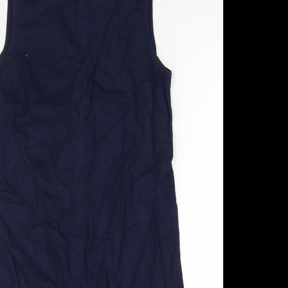 Marks and Spencer Womens Blue Cotton Tank Dress Size 10 V-Neck Pullover