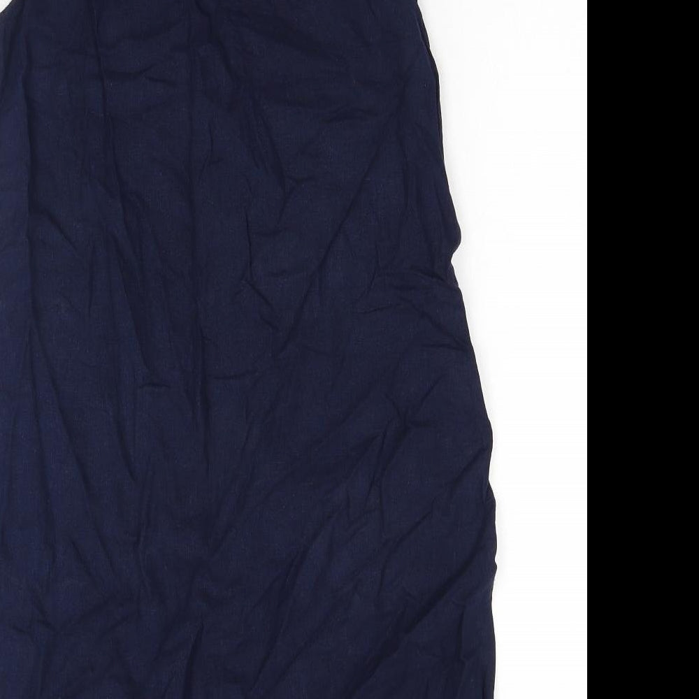 Marks and Spencer Womens Blue Cotton Tank Dress Size 10 V-Neck Pullover