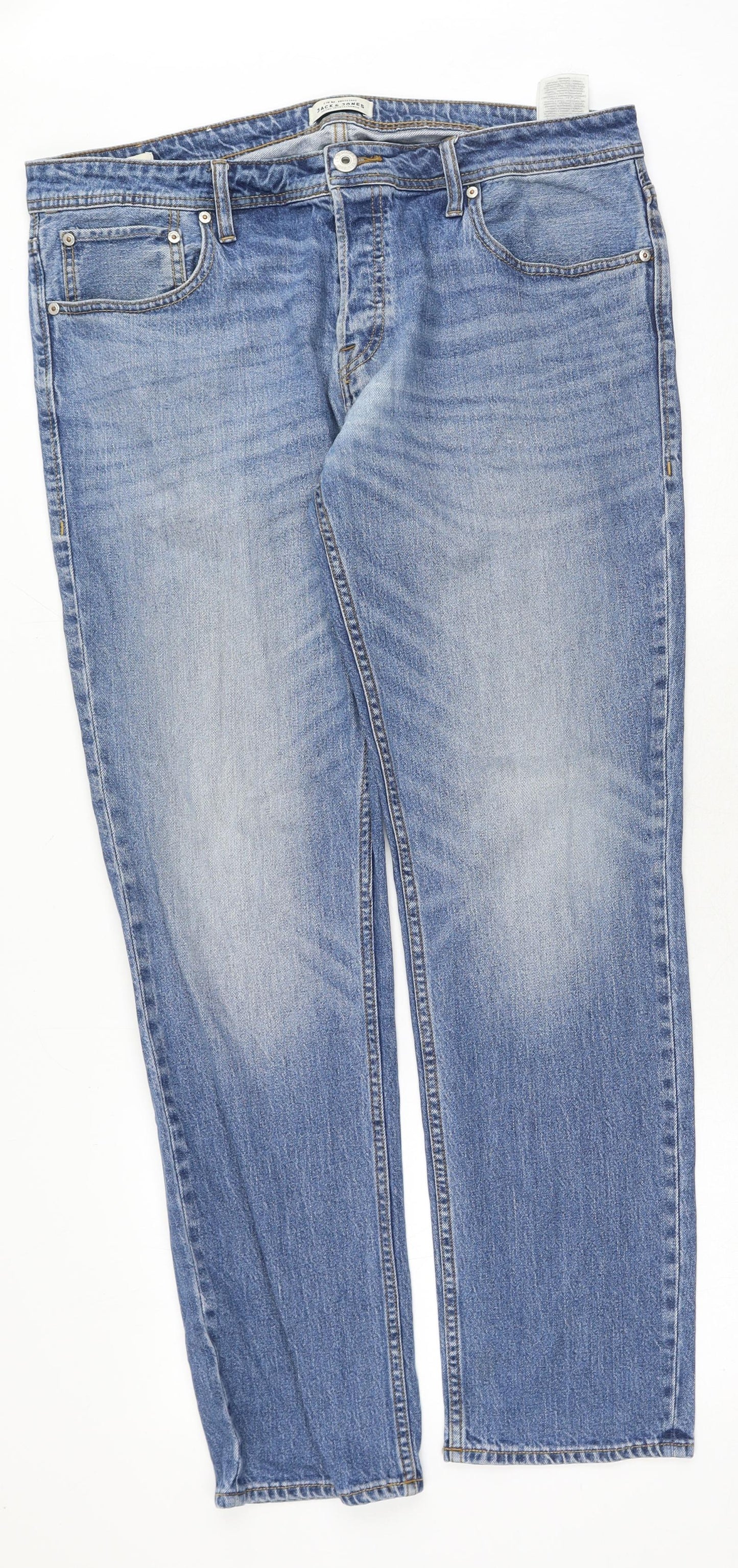 JACK & JONES Mens Blue Cotton Straight Jeans Size 36 in L32 in Regular Button