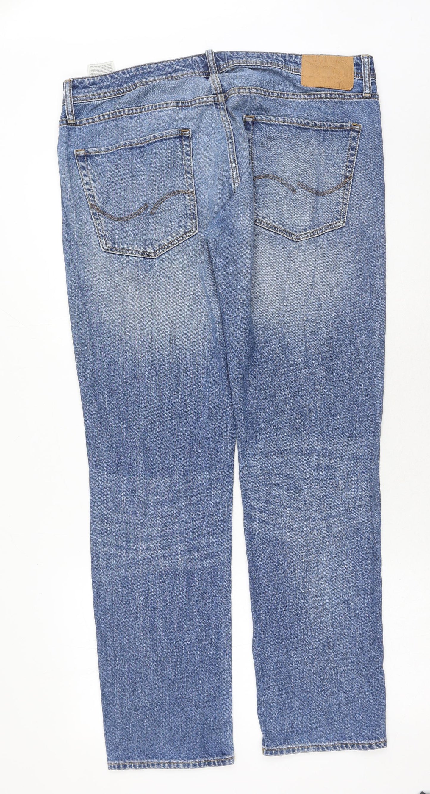 JACK & JONES Mens Blue Cotton Straight Jeans Size 36 in L32 in Regular Button