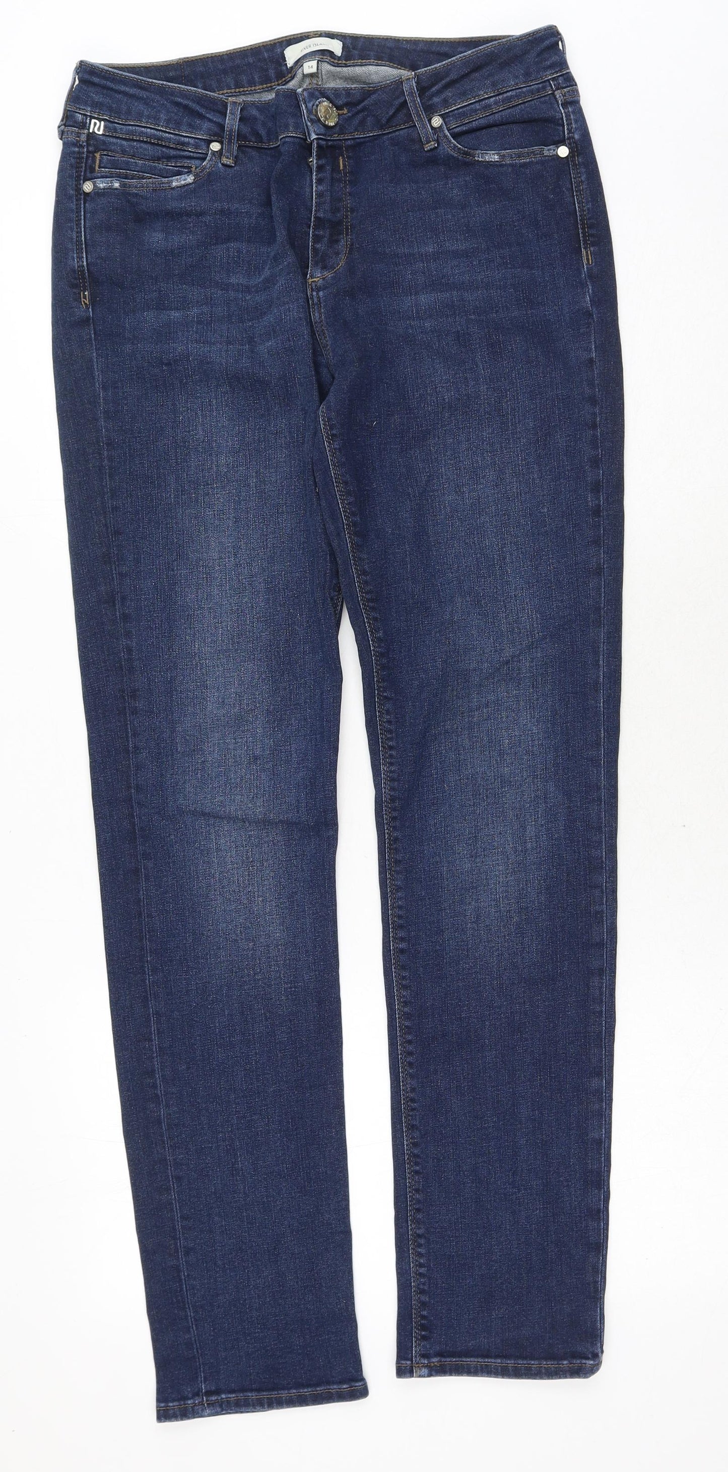 River Island Womens Blue Cotton Skinny Jeans Size 14 Regular Button