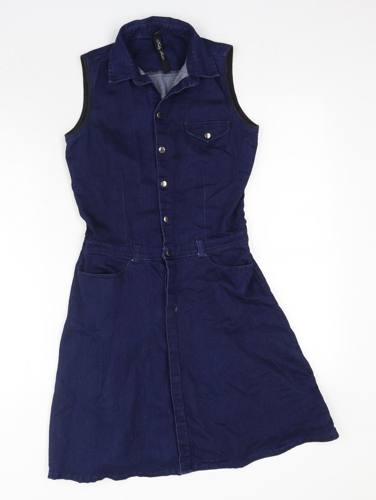 Kelly Felder Womens Blue Cotton Shirt Dress Size 10 Collared Button