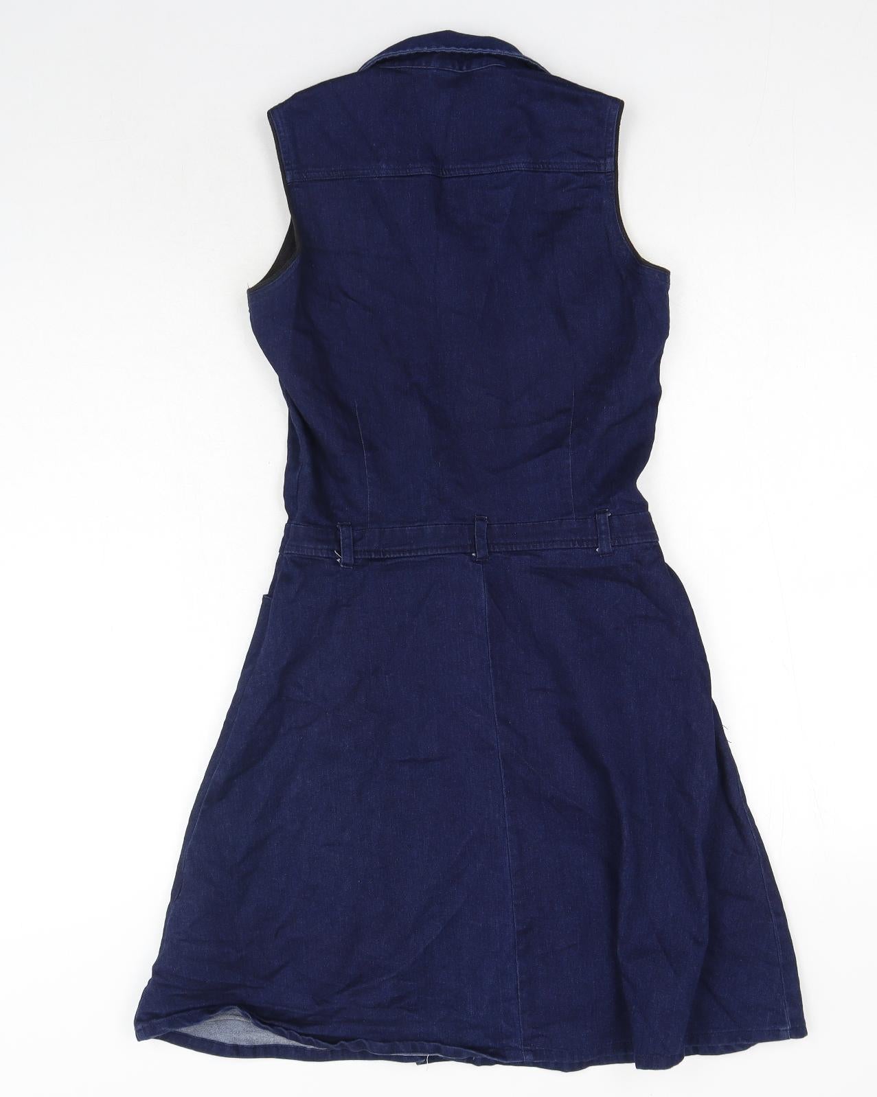Kelly Felder Womens Blue Cotton Shirt Dress Size 10 Collared Button