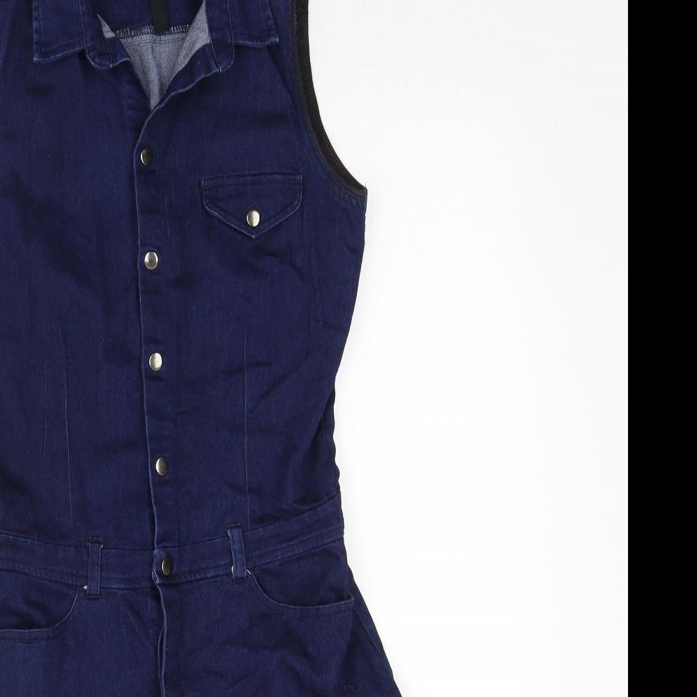 Kelly Felder Womens Blue Cotton Shirt Dress Size 10 Collared Button