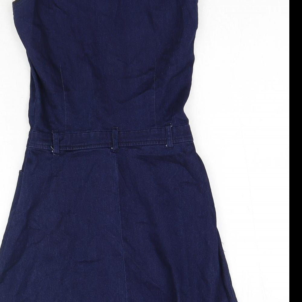 Kelly Felder Womens Blue Cotton Shirt Dress Size 10 Collared Button