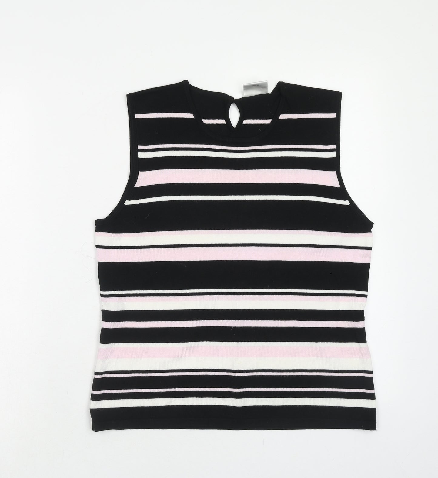 NEXT Womens Black Striped Viscose Basic Tank Size 16 Scoop Neck