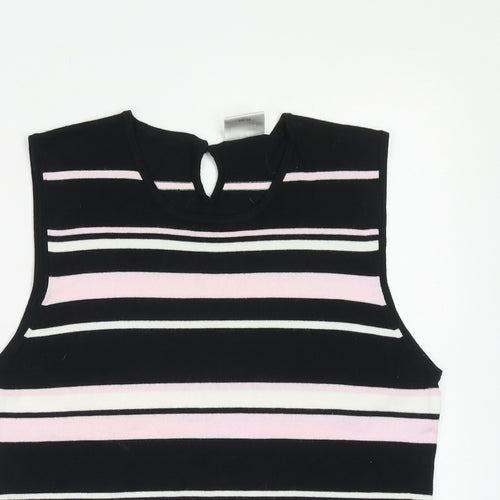NEXT Womens Black Striped Viscose Basic Tank Size 16 Scoop Neck