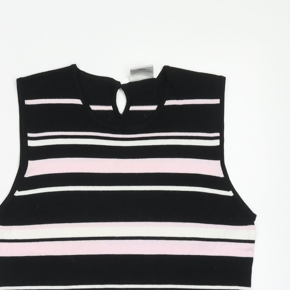 NEXT Womens Black Striped Viscose Basic Tank Size 16 Scoop Neck