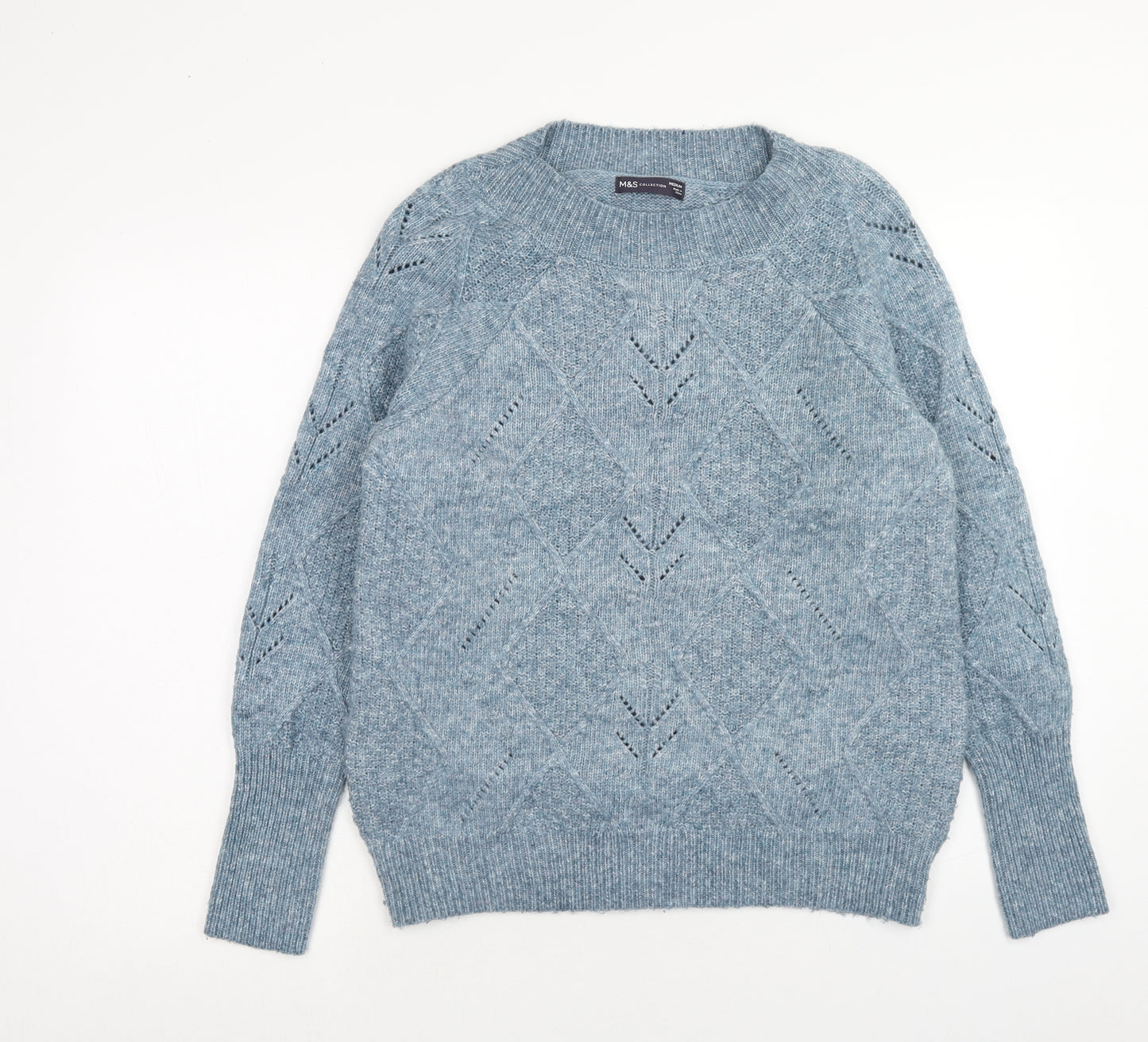 Marks and Spencer Womens Blue Round Neck Acrylic Pullover Jumper Size M