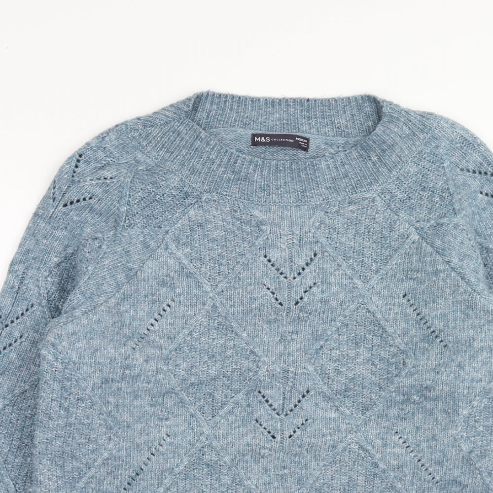 Marks and Spencer Womens Blue Round Neck Acrylic Pullover Jumper Size M