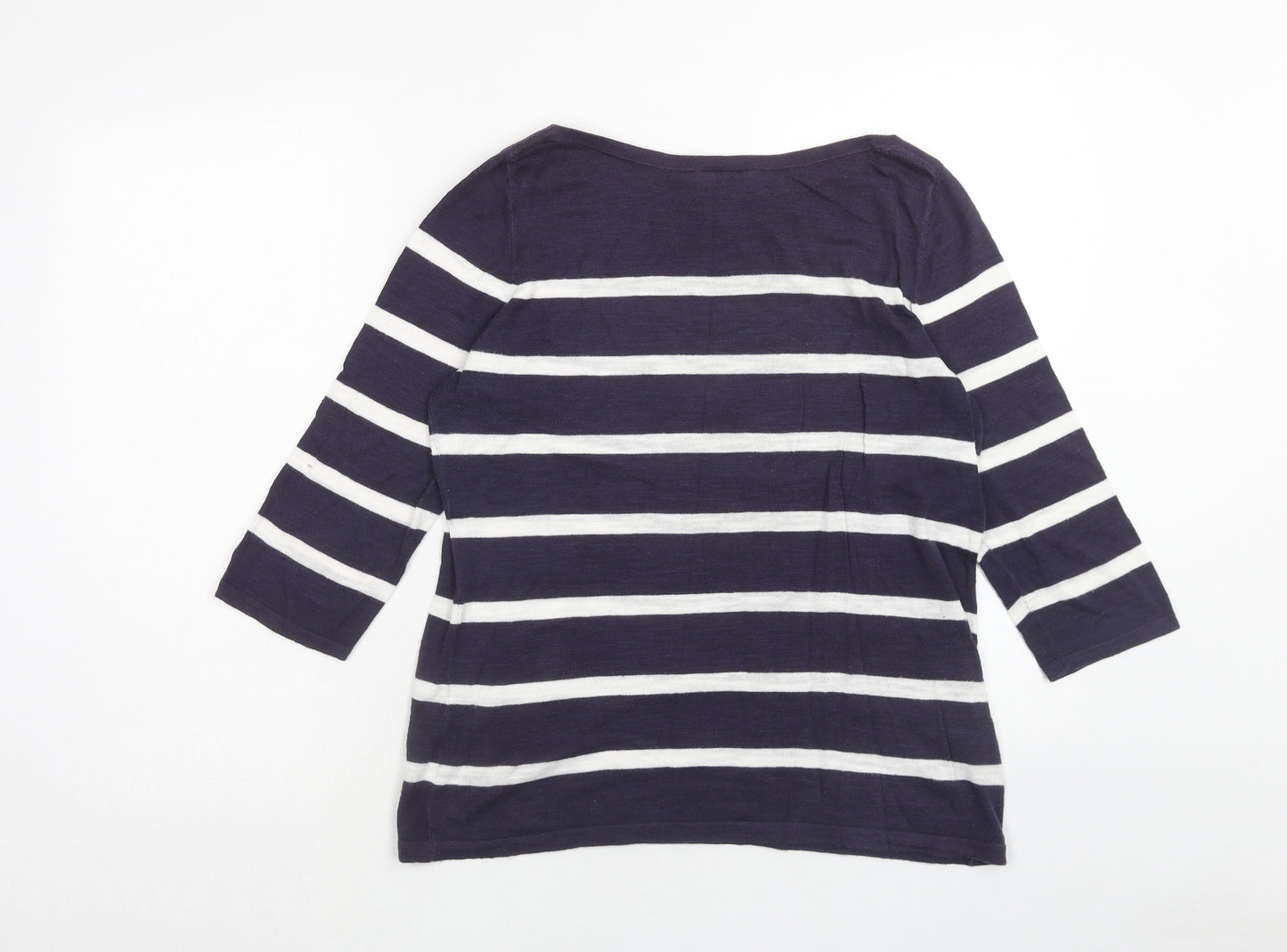 LOFT Womens Blue Striped Polyester Basic Blouse Size M Boat Neck