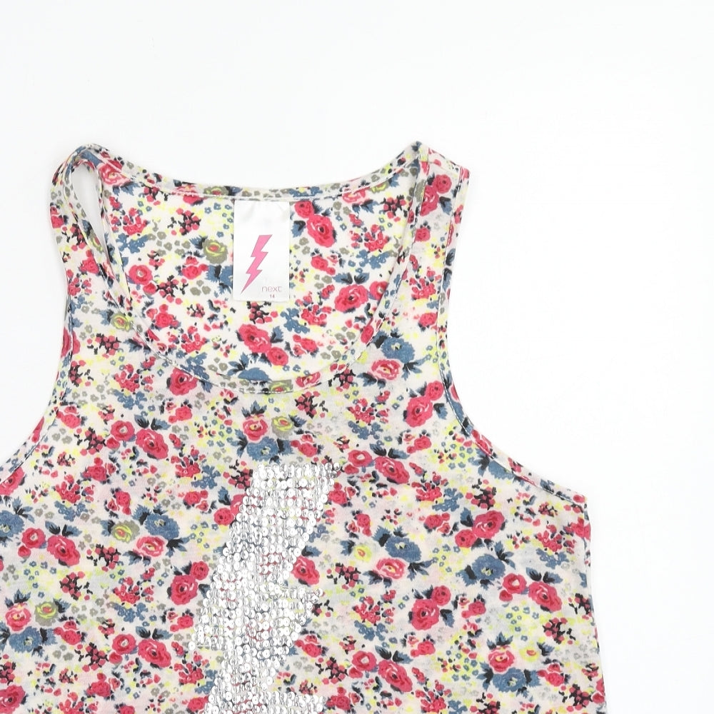 NEXT Womens Multicoloured Floral Polyester Basic Tank Size 14 Scoop Neck