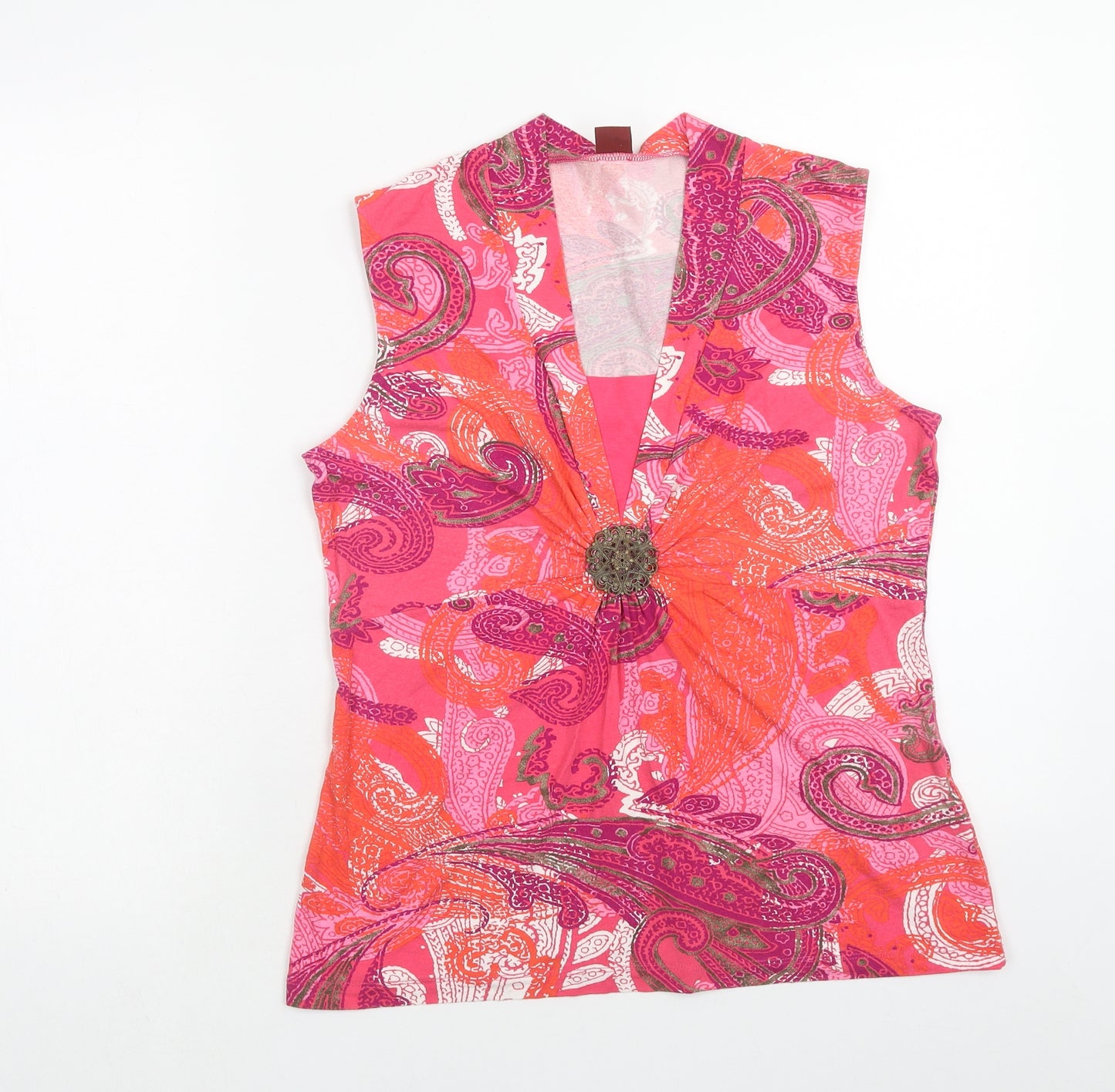 Olsen Womens Pink Paisley Viscose Basic Tank Size 14 V-Neck