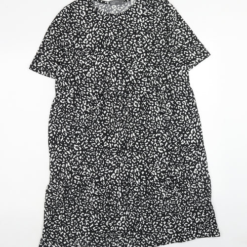 Papaya Womens Black Animal Print Polyester A-Line Size 12 Boat Neck Pullover