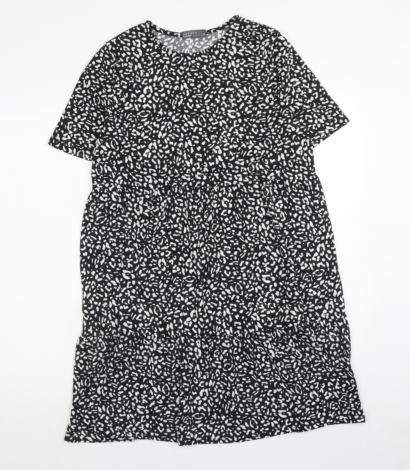 Papaya Womens Black Animal Print Polyester A-Line Size 12 Boat Neck Pullover