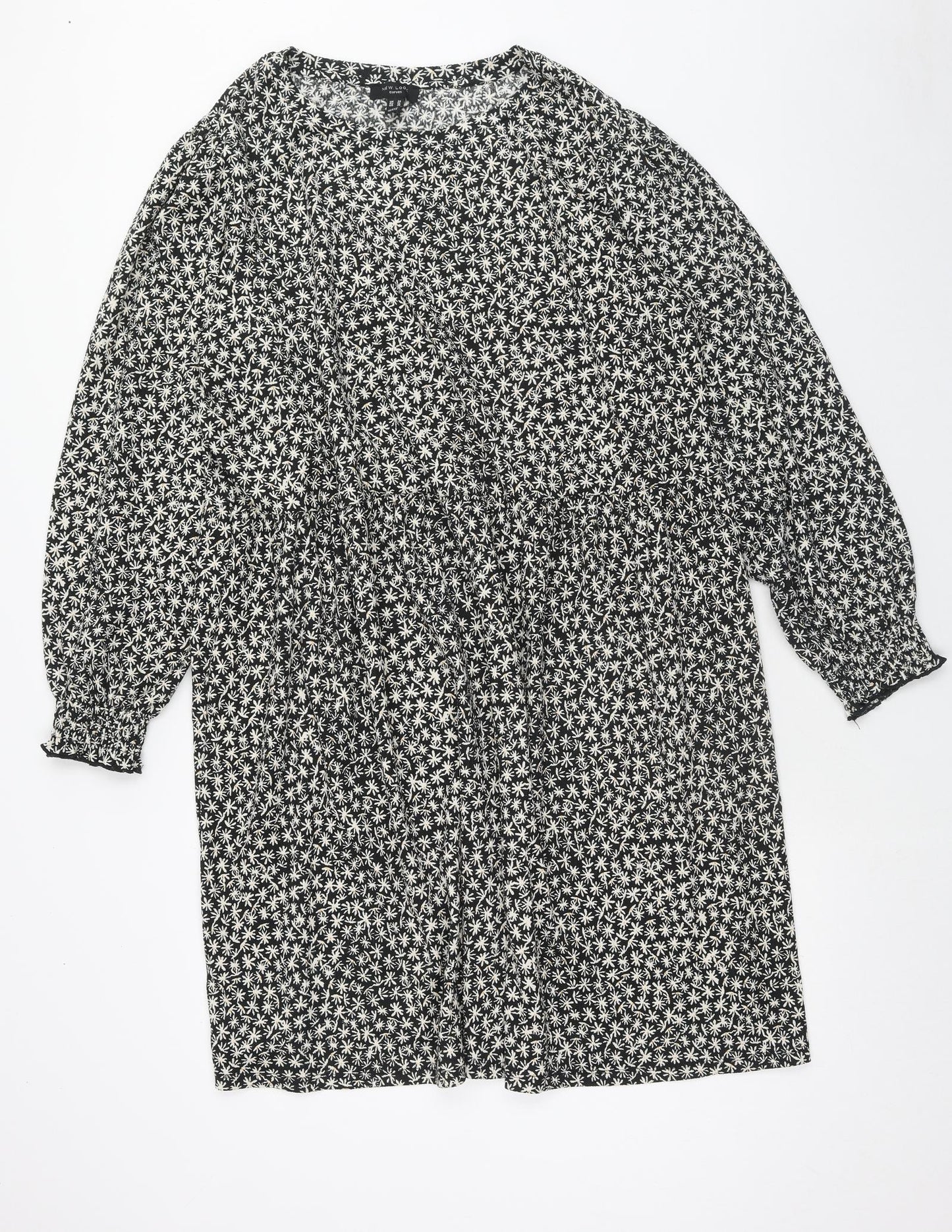 New Look Womens Black Floral Polyester A-Line Size 24 Boat Neck Pullover