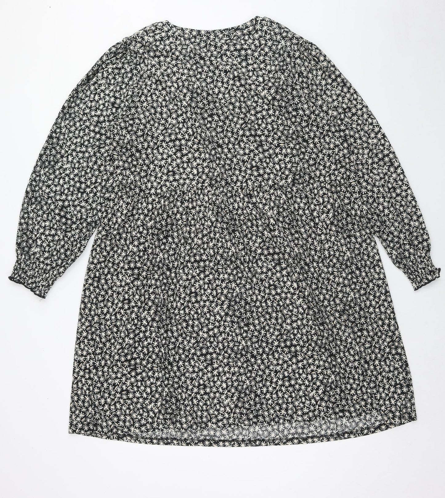 New Look Womens Black Floral Polyester A-Line Size 24 Boat Neck Pullover
