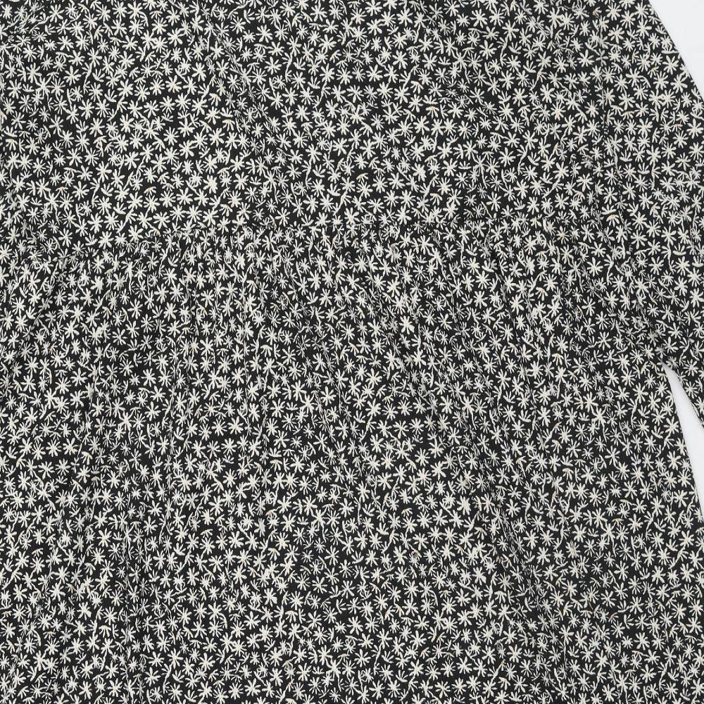 New Look Womens Black Floral Polyester A-Line Size 24 Boat Neck Pullover