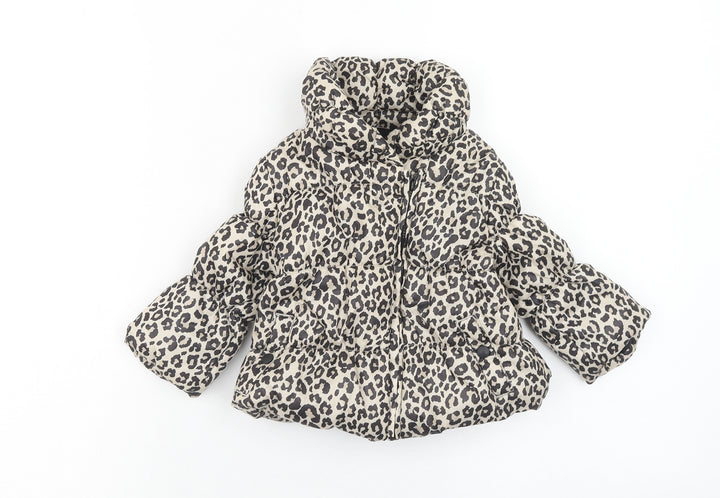 F&F Girls Brown Animal Print Puffer Jacket Jacket Size 6-9 Months Zip - Leopard Print