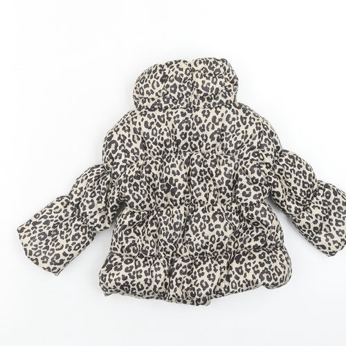 F&F Girls Brown Animal Print Puffer Jacket Jacket Size 6-9 Months Zip - Leopard Print