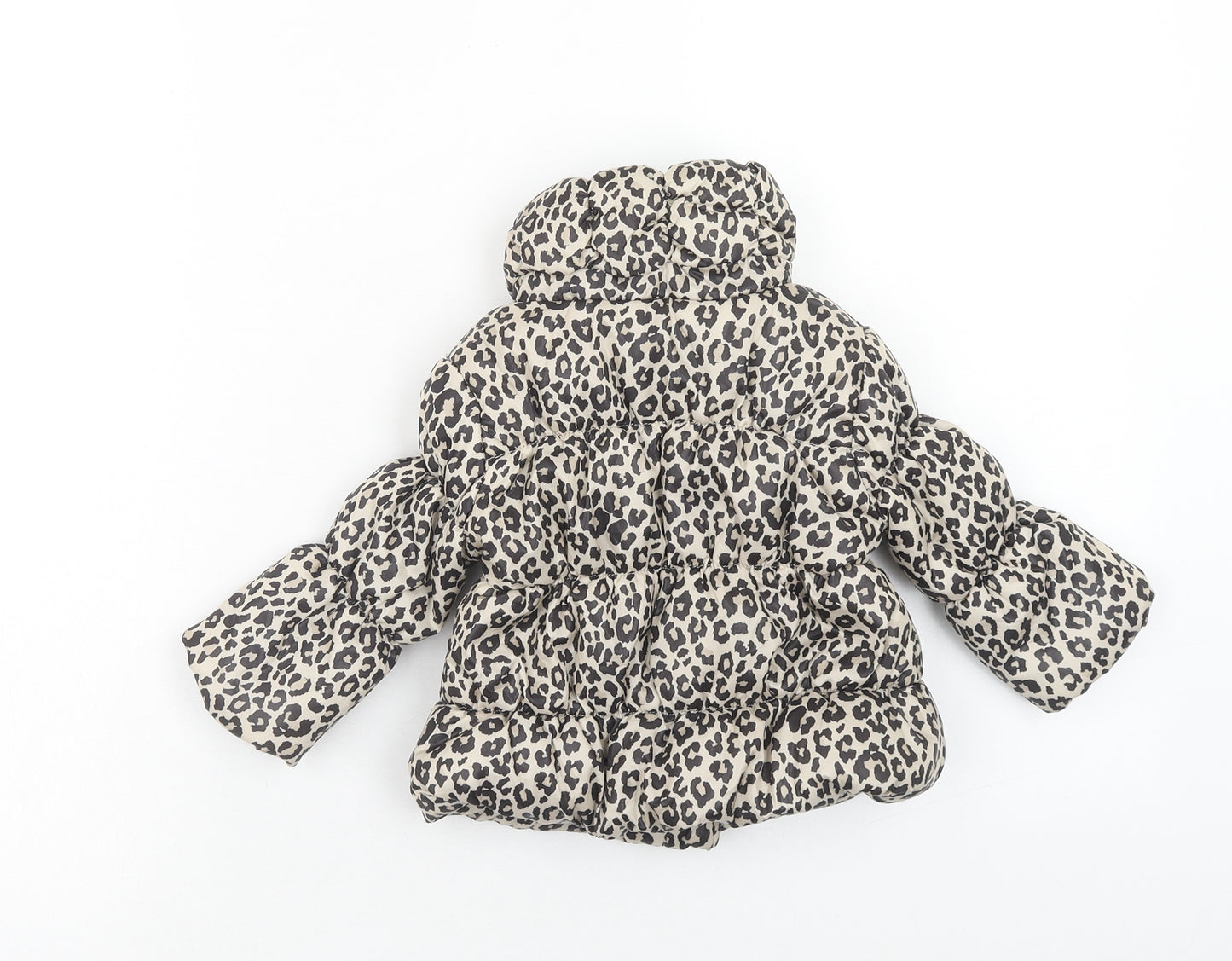 F&F Girls Brown Animal Print Puffer Jacket Jacket Size 6-9 Months Zip - Leopard Print