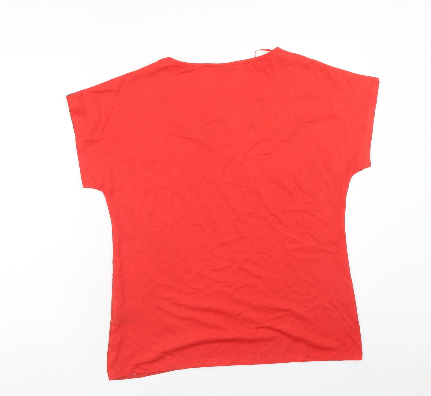 Marks and Spencer Womens Red Floral Polyester Basic T-Shirt Size 10 Scoop Neck