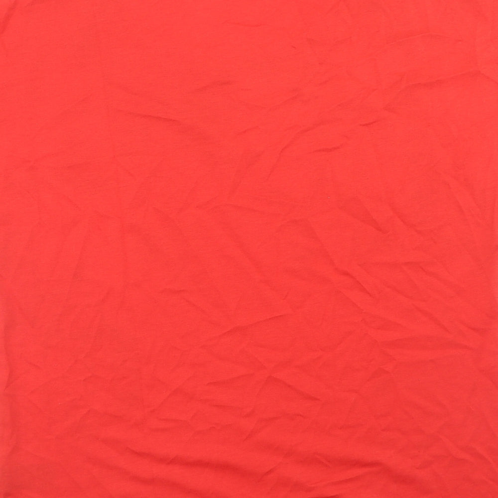 Marks and Spencer Womens Red Floral Polyester Basic T-Shirt Size 10 Scoop Neck