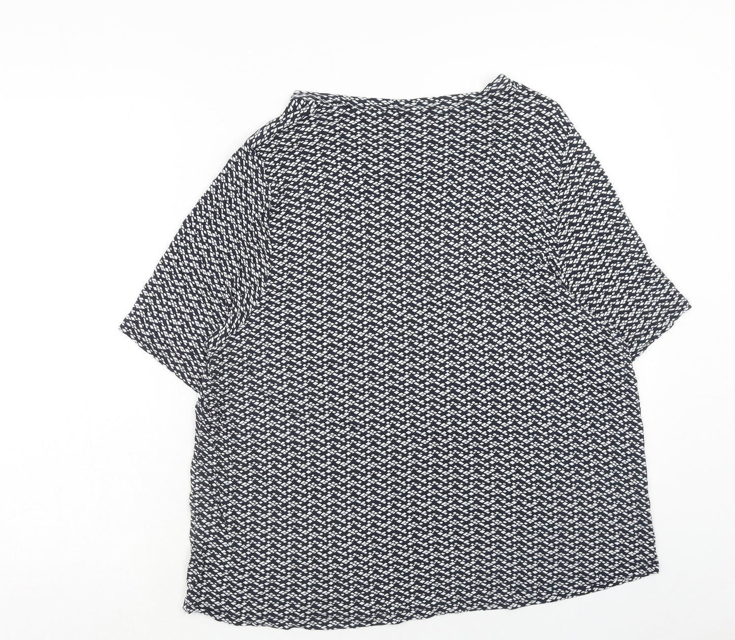 Marks and Spencer Womens Black Geometric Viscose Basic T-Shirt Size 22 Boat Neck