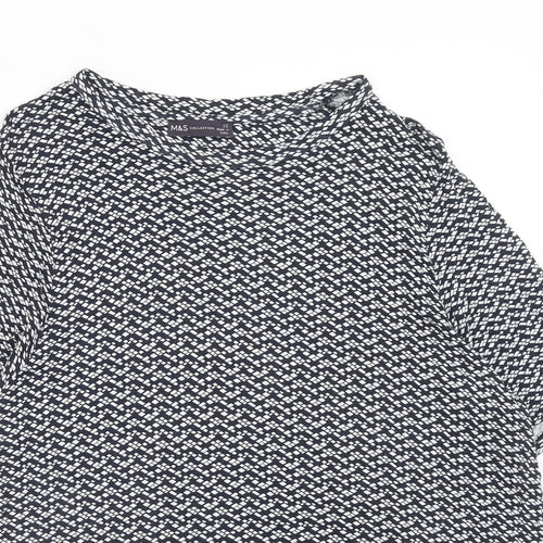 Marks and Spencer Womens Black Geometric Viscose Basic T-Shirt Size 22 Boat Neck