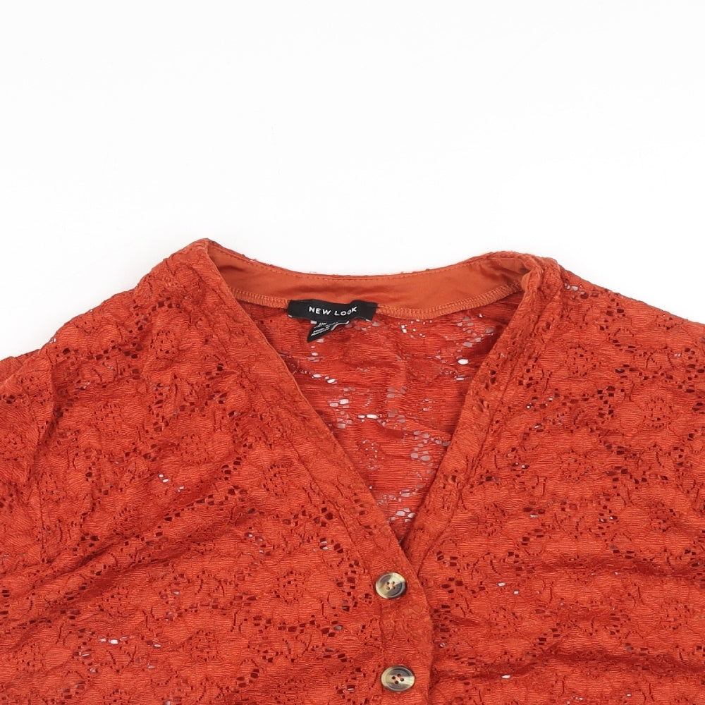 NEXT Womens Orange Floral Nylon Basic Blouse Size 12 V-Neck
