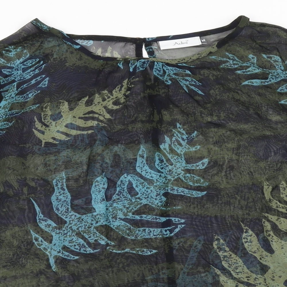 Adini Womens Multicoloured Geometric Viscose Basic Blouse Size M Scoop Neck - Leaf Print