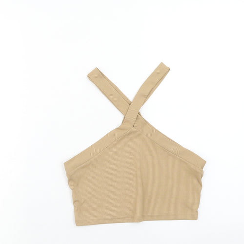 SheIn Womens Beige Polyester Cropped Tank Size M V-Neck