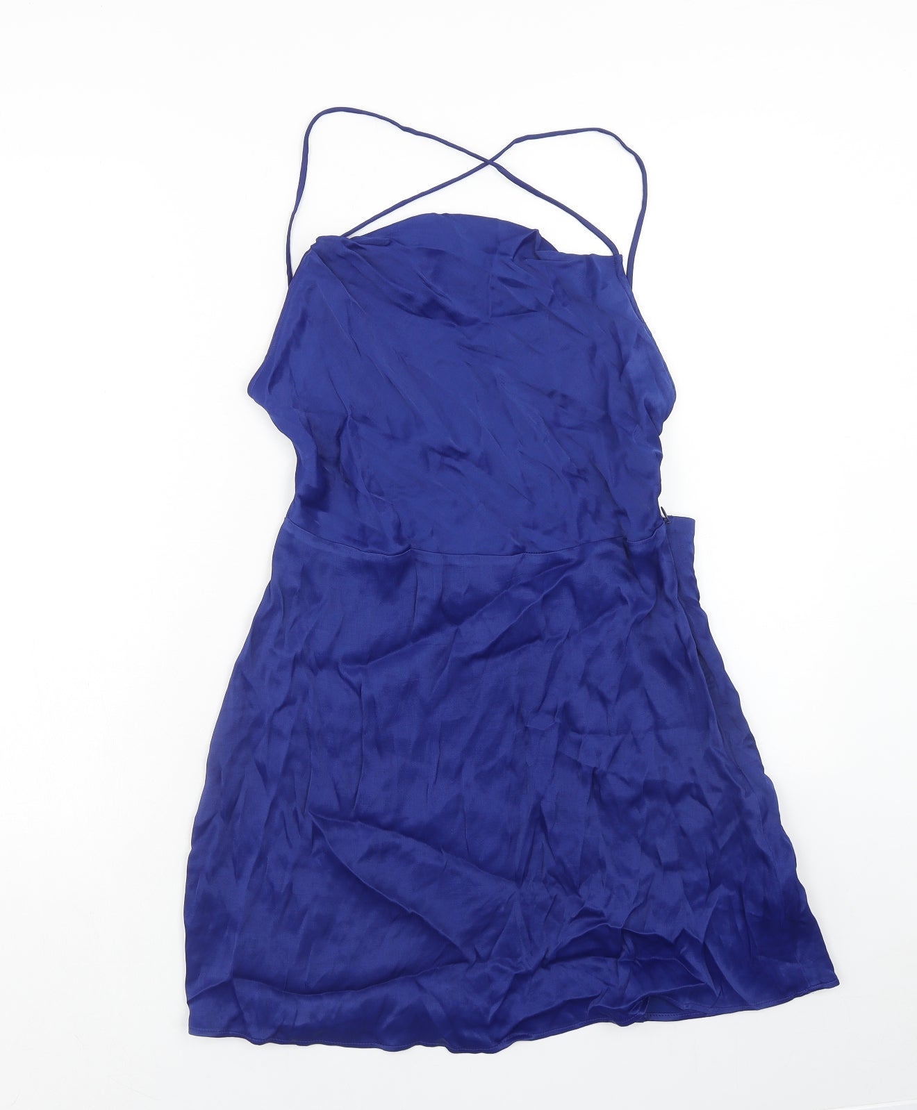 Zara Womens Blue Viscose Mini Size L Cowl Neck Zip