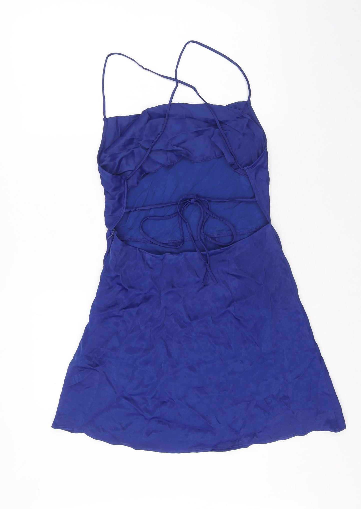 Zara Womens Blue Viscose Mini Size L Cowl Neck Zip