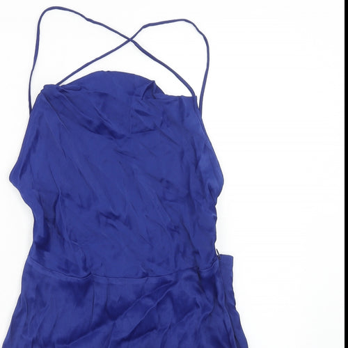 Zara Womens Blue Viscose Mini Size L Cowl Neck Zip