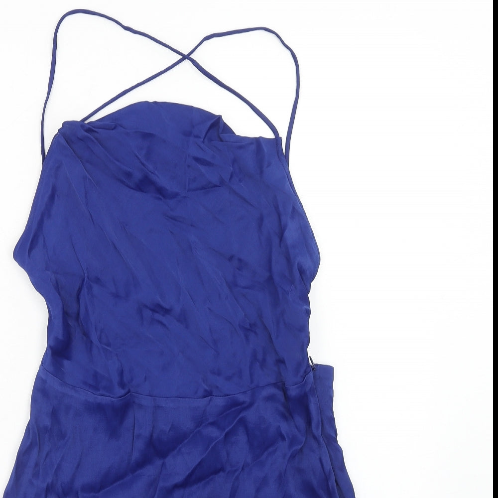 Zara Womens Blue Viscose Mini Size L Cowl Neck Zip