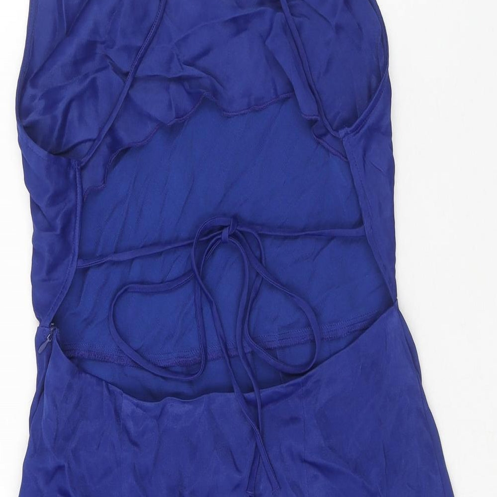 Zara Womens Blue Viscose Mini Size L Cowl Neck Zip