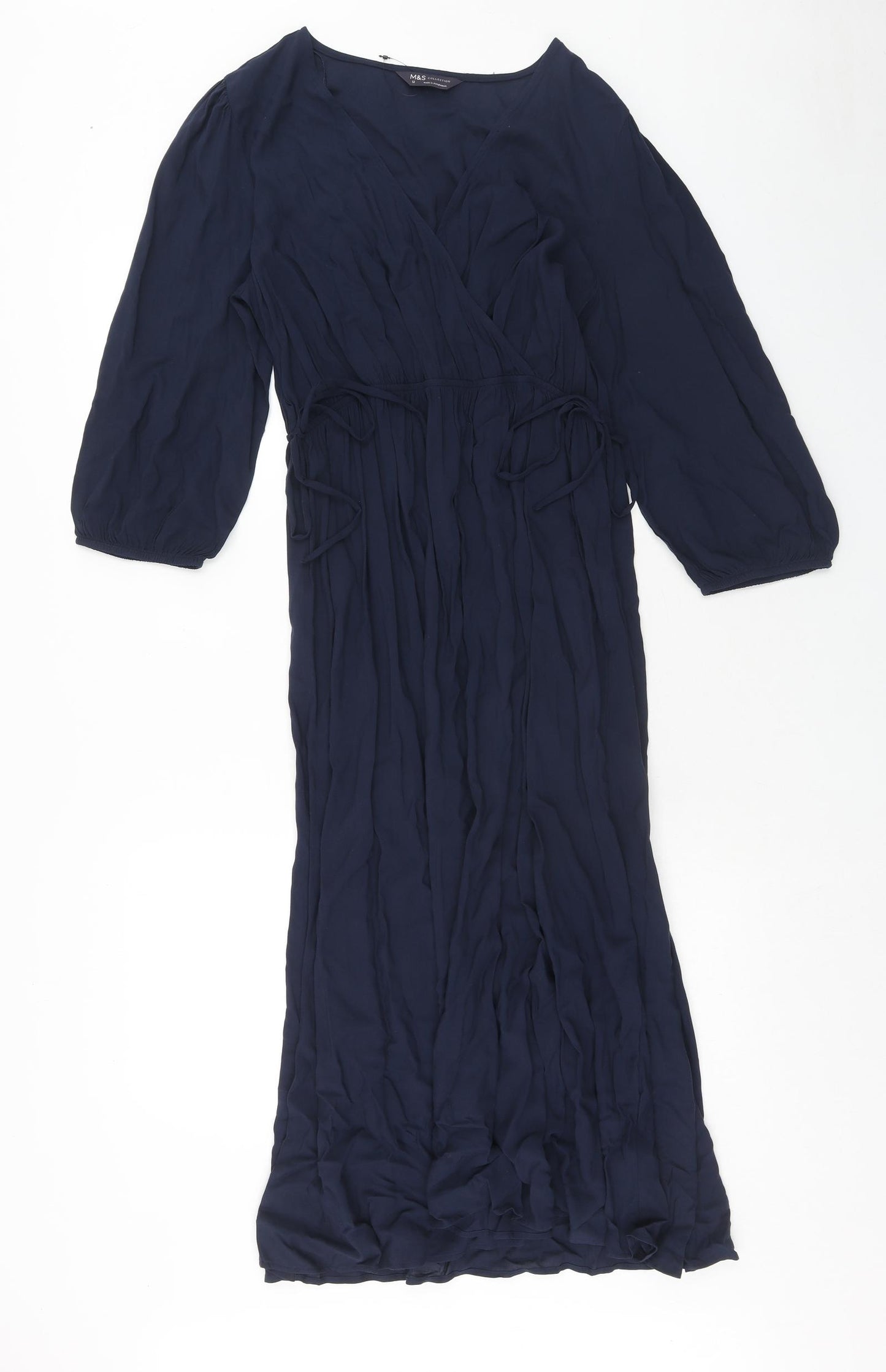 Marks and Spencer Womens Blue Viscose A-Line Size 12 V-Neck Pullover - Wrap Front