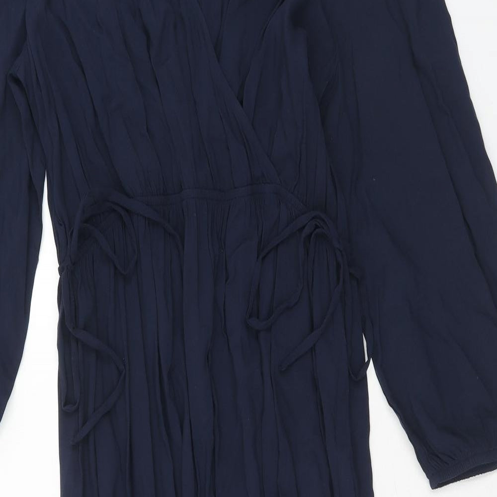 Marks and Spencer Womens Blue Viscose A-Line Size 12 V-Neck Pullover - Wrap Front