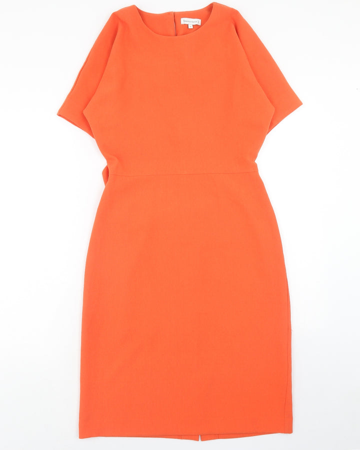 Warehouse Womens Orange Herringbone Polyester Sheath Size 10 Boat Neck Button