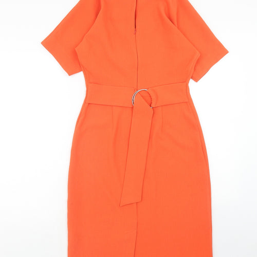 Warehouse Womens Orange Herringbone Polyester Sheath Size 10 Boat Neck Button