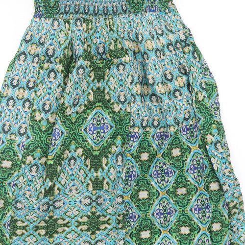 Peacocks Womens Green Geometric Viscose A-Line Size 8 Off the Shoulder Pullover - Shirred Top