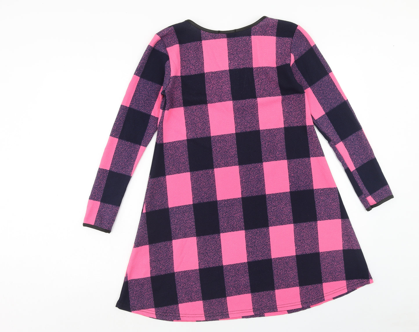 Silk Womens Pink Check Polyester Jumper Dress Size 10 Boat Neck Pullover