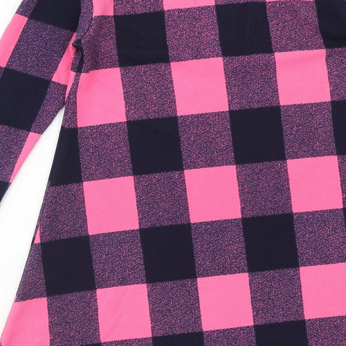 Silk Womens Pink Check Polyester Jumper Dress Size 10 Boat Neck Pullover